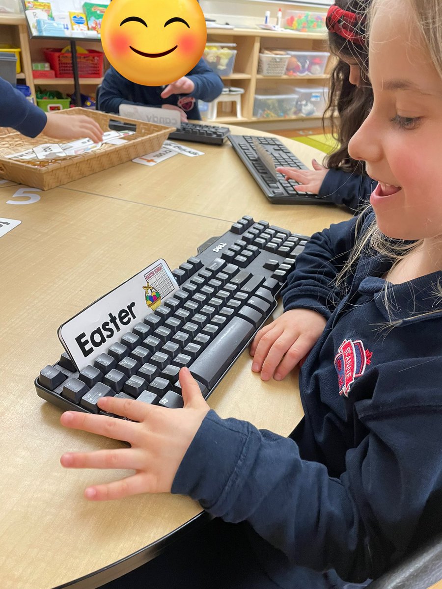 This week, our Ss practiced their letter recognition by exploring the keyboards. They were invited to choose a spring word card and locate/ identify the letters on the keyboards. #hcdsbk <a href="/stanne_school/">St. Anne School</a>