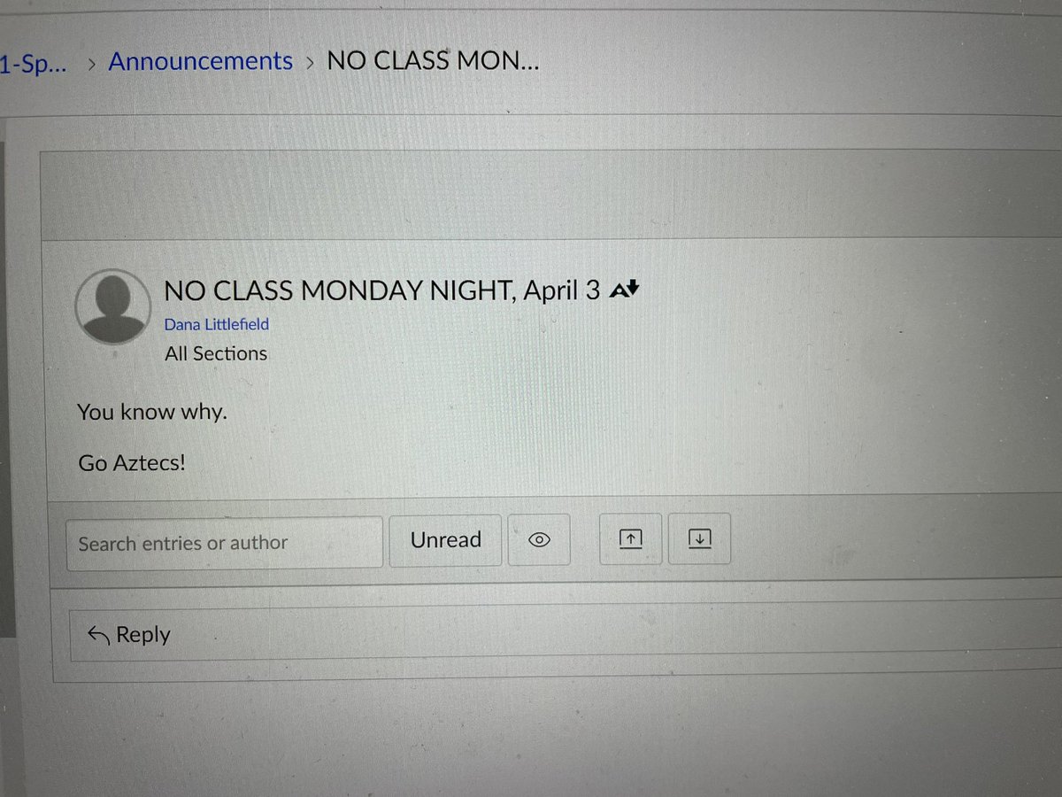 danalittlefield's tweet photo. To my students: No class Monday night. You know why. Go Aztecs!!! https://t.co/4lhXx46rwj