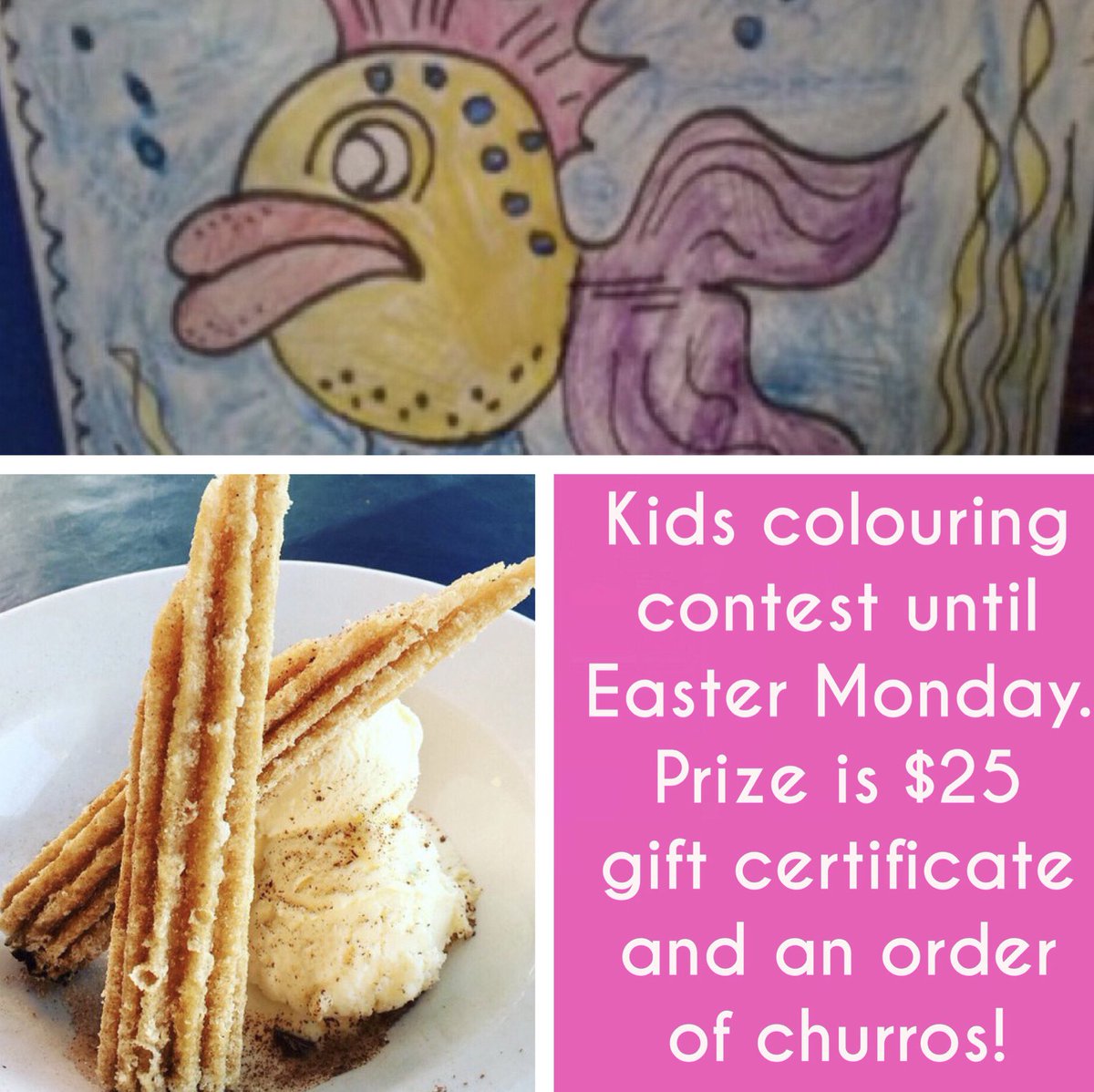 GinasMexican's tweet photo. Gina’s Mexican Cafe is having kids colouring contest from now till Easter Monday.
The prize will be a $25 gift certificate and an order of churros 😋
https://t.co/xqYA7Gn0TV
Open til 9ish tonight. 🌮
#nanaimo #ginasmexicancafe #besttacos #bestnachos #colouringcontest https://t.co/wvdE3RktJp