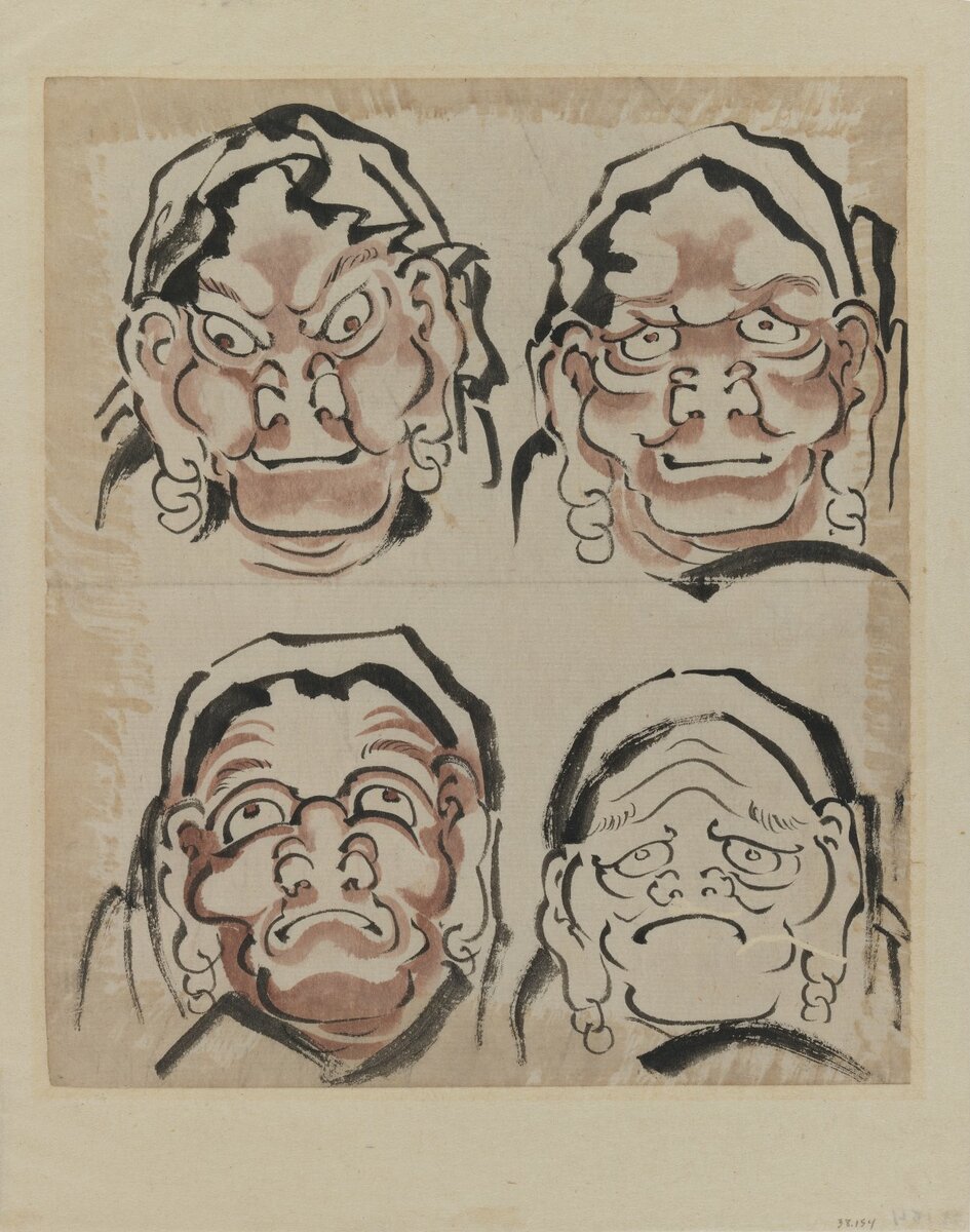 Katsushika Hokusai, Sketch of Four Faces, 1760-1849 #brooklynmuseum #asianart brooklynmuseum.org/opencollection…