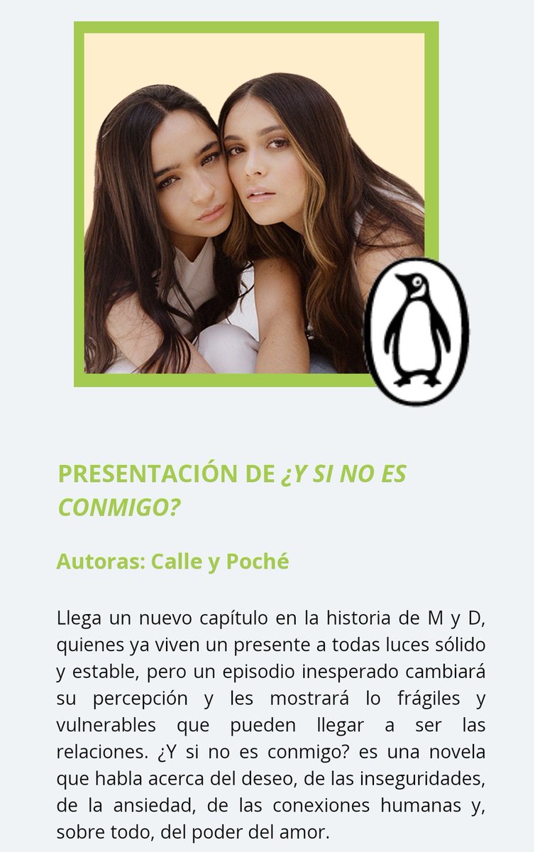 cachersociety's tweet image. Calle y Poché presentarán y también harán una firma de su nuevo libro '¿Y si no es conmigo?' este 1 de Mayo en la FILBO en Bogotá.

Si piensas asistir te dejamos información importante que necesitas saber 👇🏻

Inicio evento: 6 PM
Inicio firma de libros: 7 PM–9 PM
Lugar: Auditorio