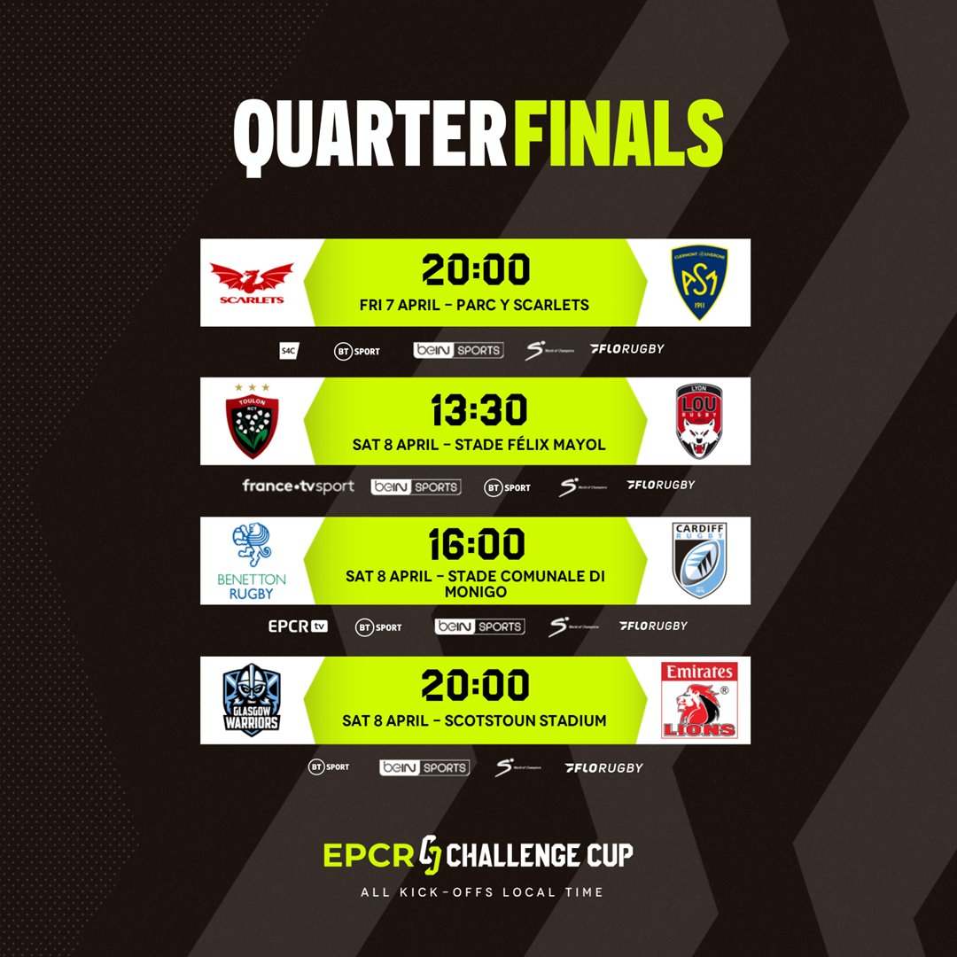 Bring on the quarter-finals 🤩 4️⃣ massive games next weekend, who will you be supporting? 👀 #ChallengeCupRugby