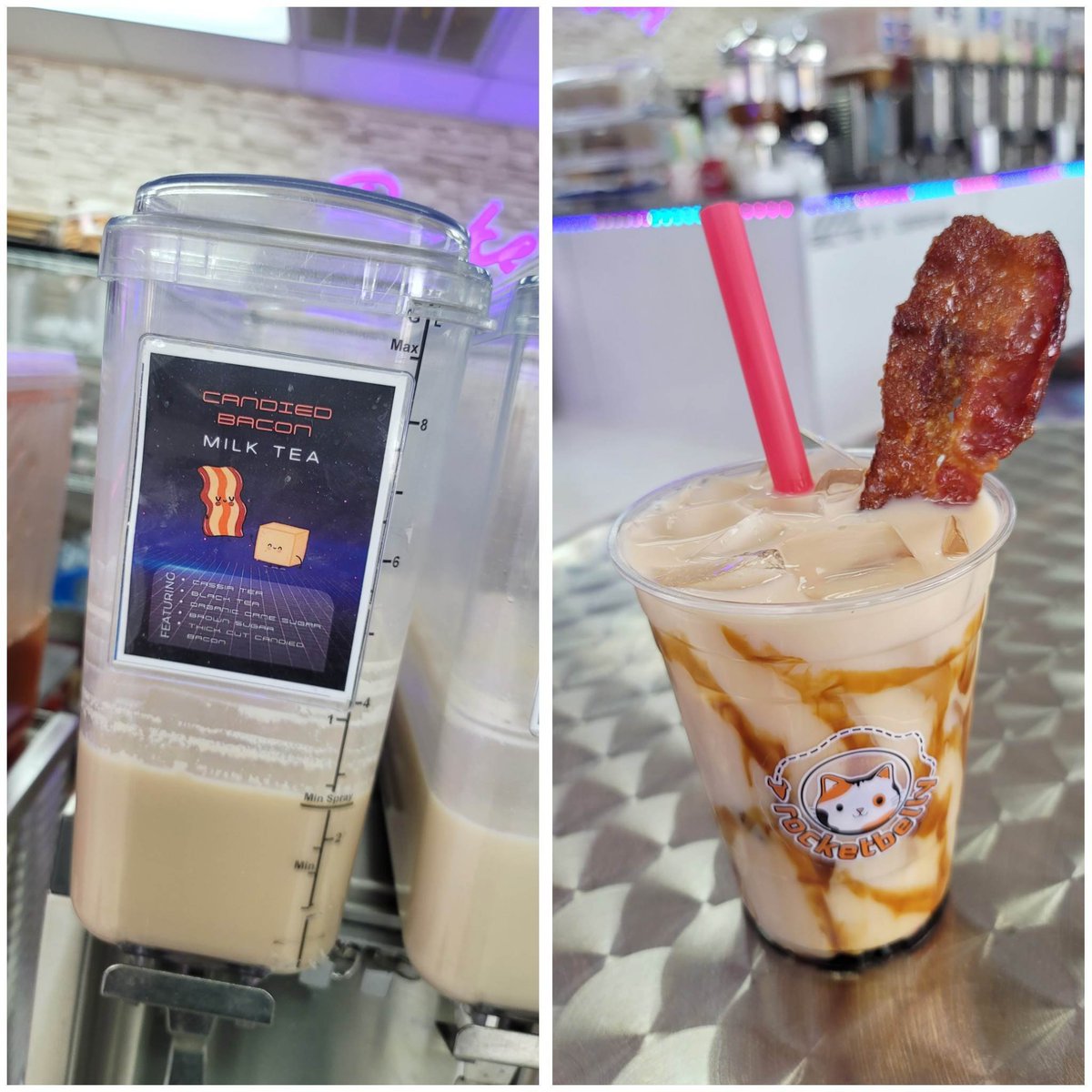 Come try our newest flavor, Candied Bacon Milk Tea! 🥓 

We infused our black tea blend with real candied bacon.!

Add a swirl of bacon infused brown sugar syrup and top it off with a piece of thick cut candied bacon or sprinkle some crunchy candied bacon crumbles.

#aprilfools