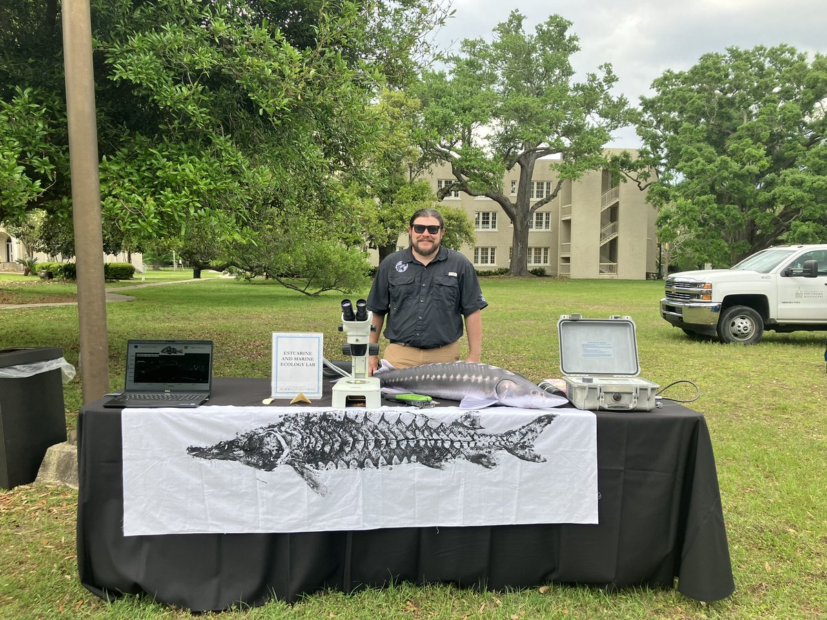 greenbeath's tweet photo. Come check out the research that Dr Mike Andres’ (@Wormy_Sturgeon) Estuarine and Movement Ecology Lab conducts at the @SouthernMiss Black and Gold Event! https://t.co/Tvabo8MfHk
