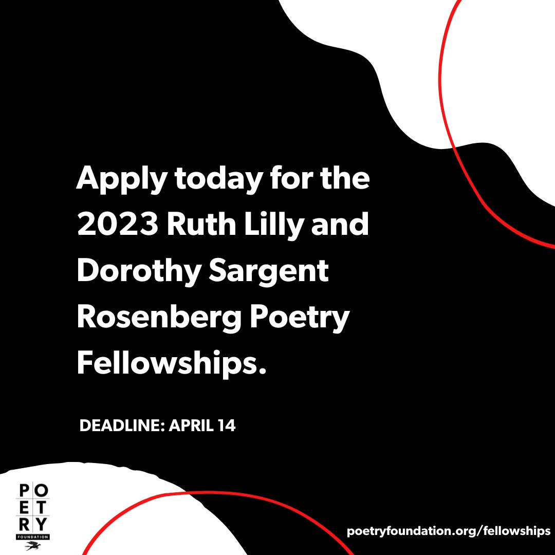 📢REMINDER📢

We are accepting applications for the Ruth Lilly and Dorothy Sargent Rosenberg Poetry Fellowships until April 14.

In 2023, the prize has been raised to $27,000 and is intended to support exceptional US poets ages 21-31.

Learn more &amp; apply: bit.ly/3nu1ze5