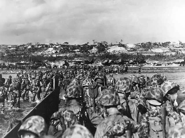 10,000s of US Marines are wading ashore on Okinawa, in the largest amphibious assault of Pacific war - until planned Allied invasion of Japan: