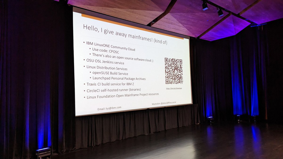 pleia2's tweet image. I talked about #opensource on the #mainframe again. It's good to be back to seeing people in person 😁 #cposc