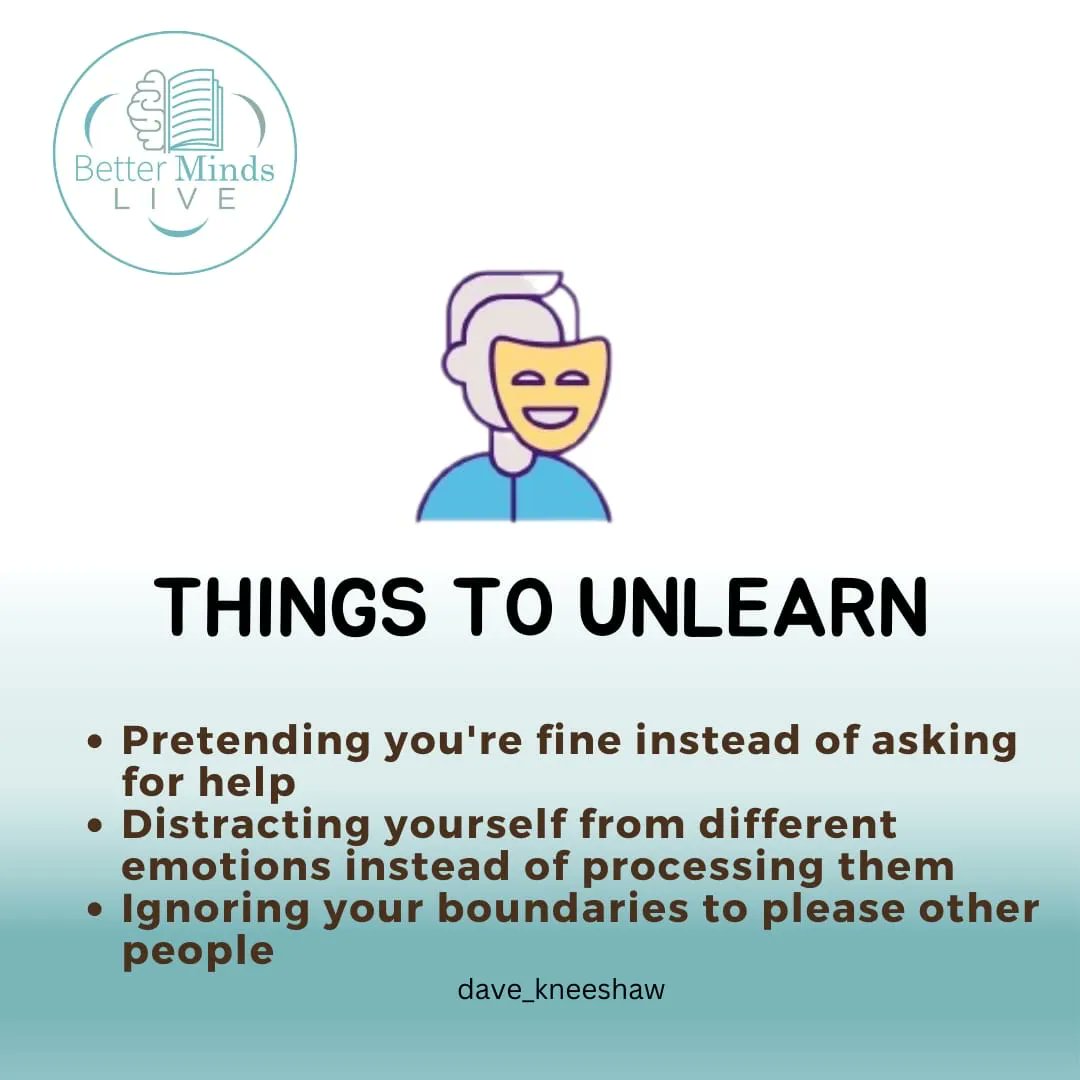 BettermindsLive's tweet photo. Sometimes the hardest part of self-development is unlearning our learned behaviours. 

Are you currently working on changing any behaviours? 🗣️

#selflove #betterminds #uk #mentalhealth #awareness #health #help #coaching #depression #anxiety #stress #learning https://t.co/Orxbjw5Idq