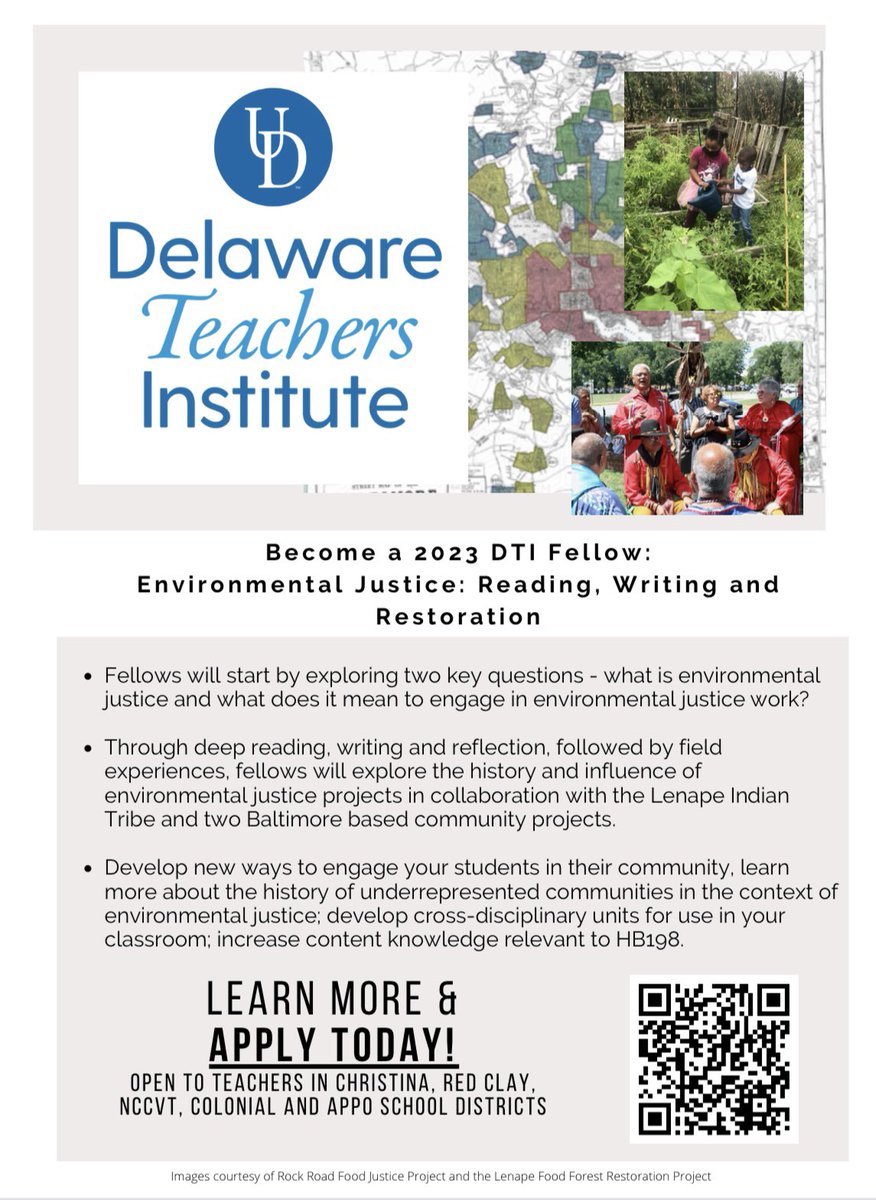 Explore environmental justice initiatives in Delaware and Maryland, develop new ways to engage students in their communities and have fun learning with colleagues. Apply today! dti.udel.edu/participate/lo…