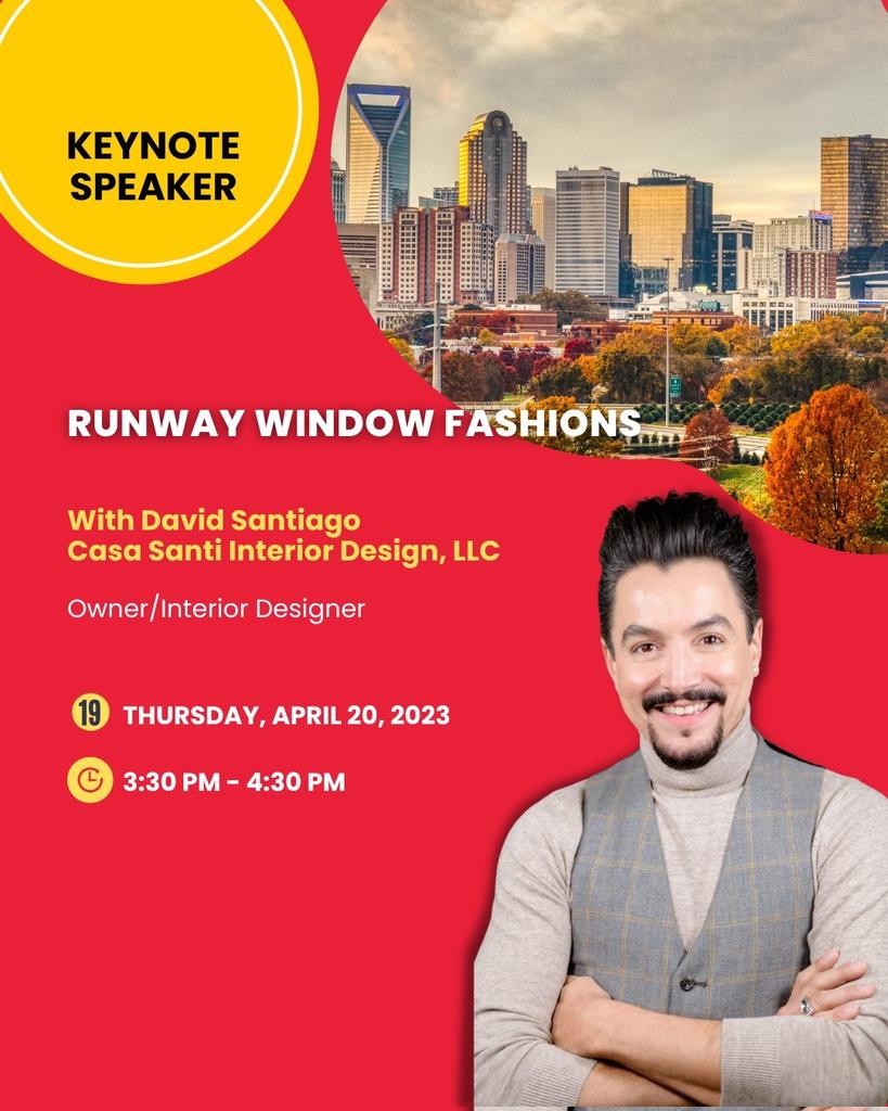 @iwce_official #KeynoteSpeaker 🎤 
Presented by our award-winning keynote speaker, David Santiago, Runway Window Fashions will be a lively discussion and presentation of the most important element of every room: the window attire! 
#IWCENC2023 #Speaker #StrictlySanti #news