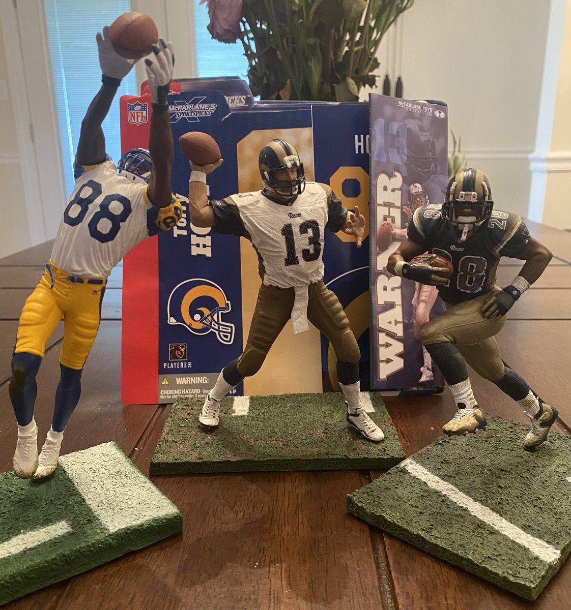 RadChad86's tweet image. Picked these up at a local toy and sports store. Warner, Faulk, Holt!#Greatestshowonturf #STLRams
