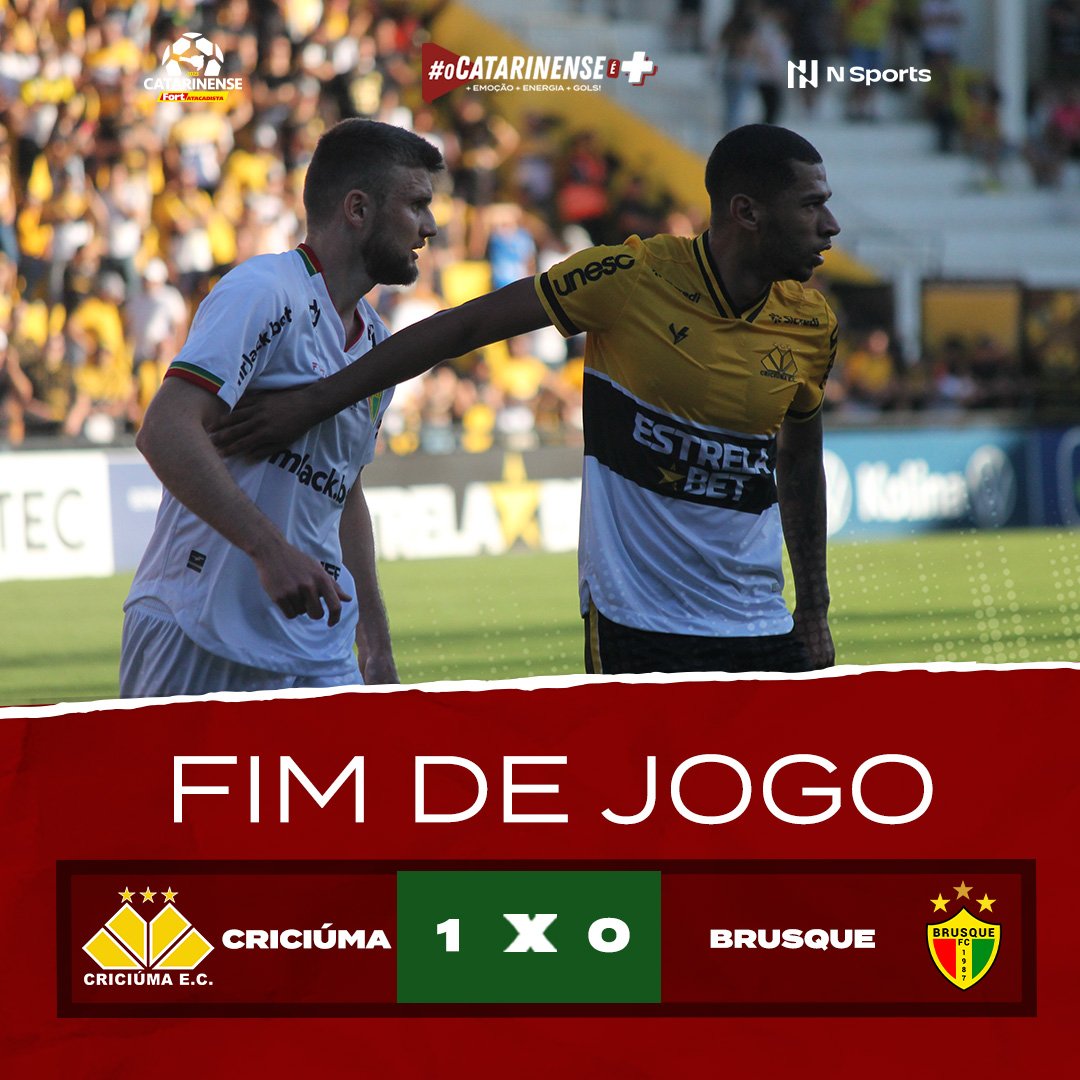 FIM DA PRIMEIRA PARTIDA 🏆⚽

O <a href="/CriciumaEC/">Criciúma E.C. 🐯</a> sai na frente nas finais do #Catarinense2023 após vencer o Brusque por 1 a 0!

#FutebolCatarinense