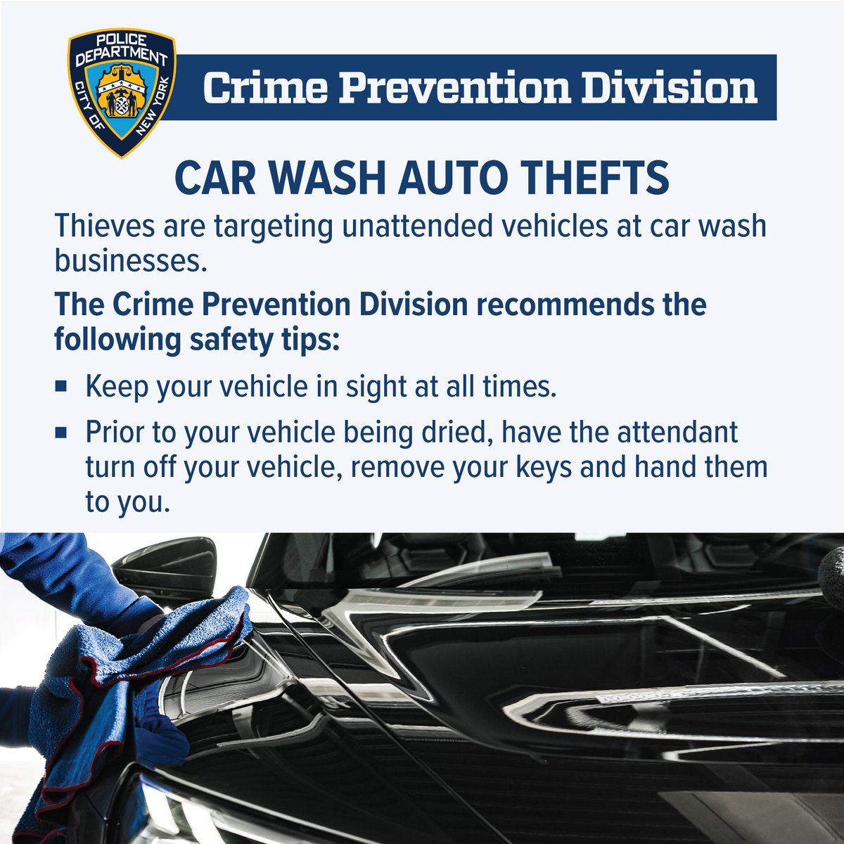 Thieves are targeting unattended vehicles at car washes. Avoid becoming the next victim by following the tips below ⬇️