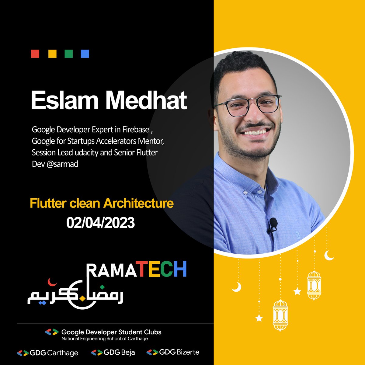 GDGBeja's tweet photo. Join us Tomorrow at 10PM for our 1st workshop"Flutter Clean Architecture" featuring talented trainer @madahetooo! Don't miss out! by @gdgcarthage ,@GDGBizerte and @GDGBeja .
Sign Up Here: https://t.co/UrrySmi3BD
#RamaTech #GDGBizerte#GDGBeja#GDGCarthage @googledevgroups https://t.co/cBDYHcG63G