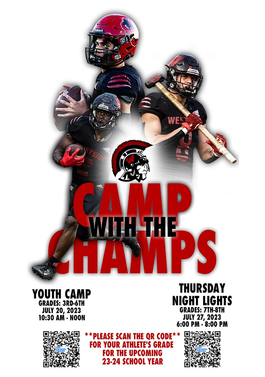 Come train with the 2022 Class A Nebraska State Champions! We will be offering youth summer camps for grades 3rd-8th grade. Signing up is easy just qscan the QR code for your student's 23/24 school year. All attendees will learn new skills while also having fun!

#A414A
#ET