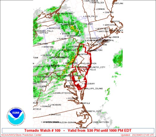 wxusa's tweet photo. Update 5:56 pm EDT: A tornado watch has been issued for eastern Maryland, Delaware, New Jersey, and southeastern Pennsylvania until 10pm. Please be weather aware. https://t.co/XK531mFbFL