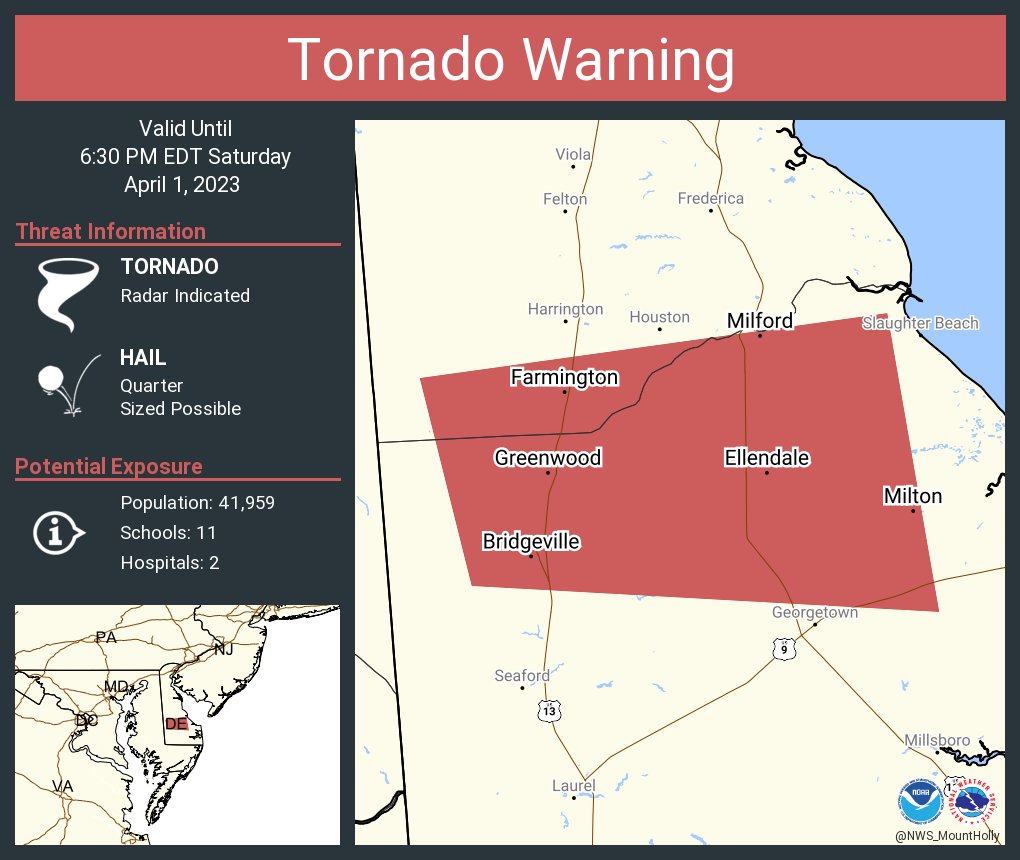 NWS Mount Holly on Twitter "Tornado Warning including Milford DE