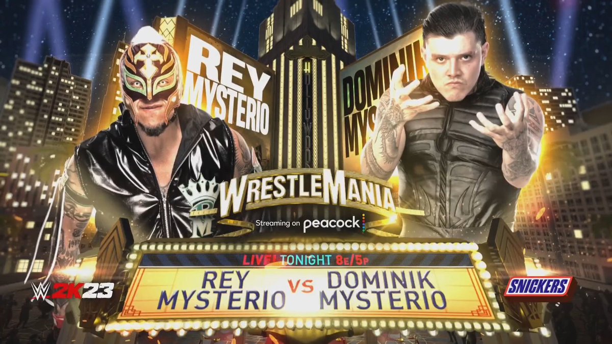 WWE's tweet photo. After last night, it's payback time TONIGHT at #WrestleMania!

WWE Hall of Famer @reymysterio goes one-on-one with @DomMysterio35! https://t.co/j1T2l3urqt