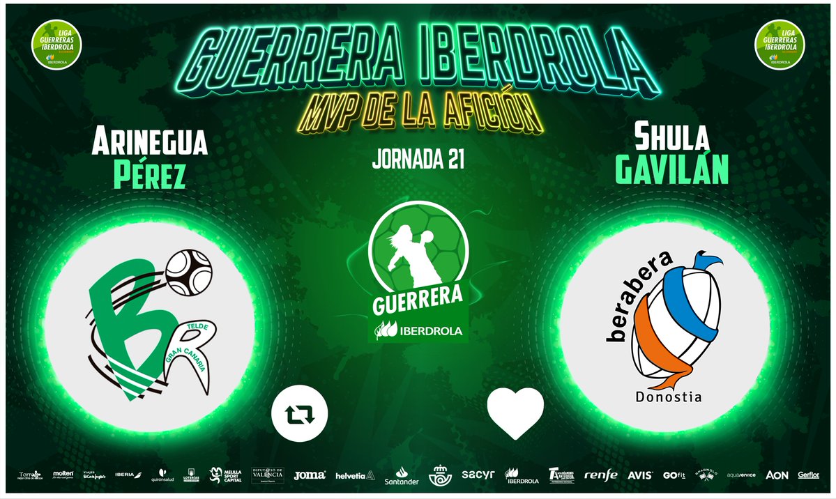 IberdrolaDHF's tweet photo. ⭐️ #GuerreraIberdrola - Jornada 21
  
🆚 @BMRemudas  : @BalonmaBeraBera  
♻️ RT: @ArineguaPerezRi
 ❤️ Me gusta: @ShulaGavilan https://t.co/Czwm7HqYwa