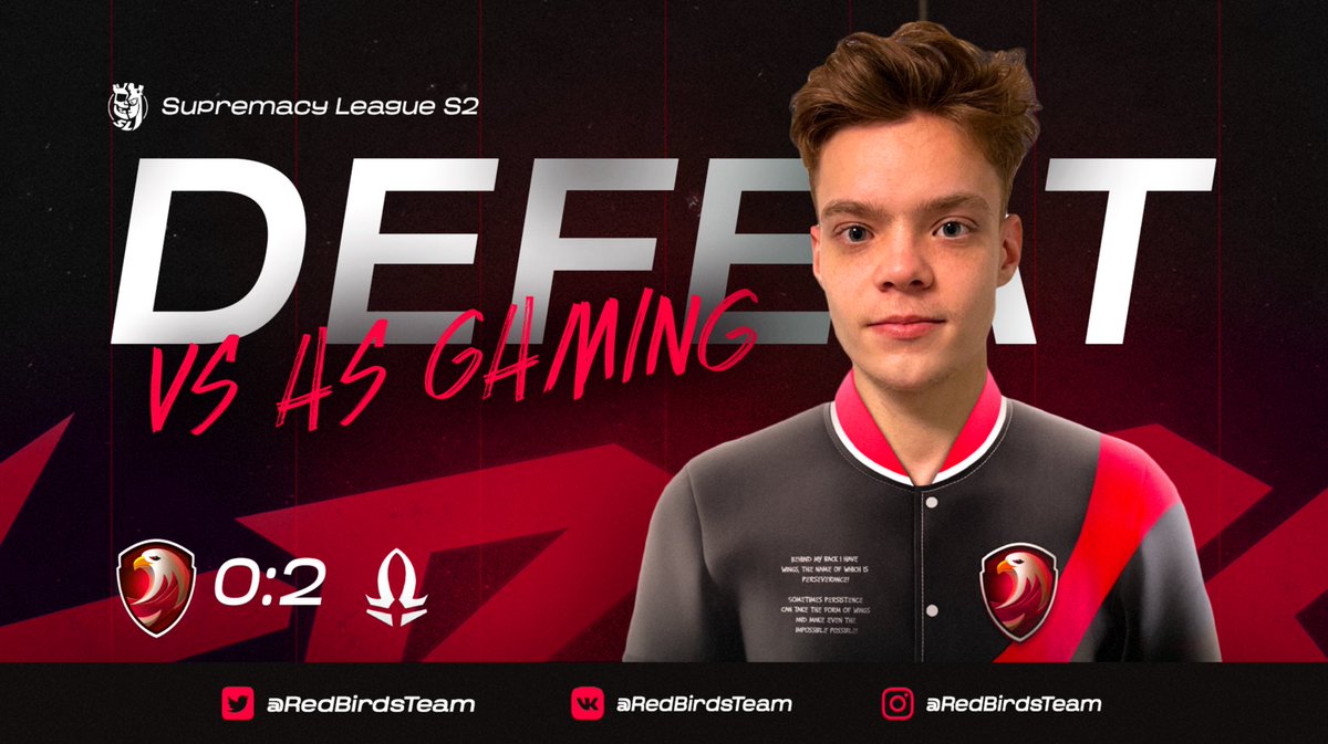 RedBirds Team (@redbirdsteam) on Twitter photo This is GG…
We lose the match and deservedly leave the tournament. We could have played much better, and not just today 😔
🏆| <a href="/CR_Supremacy/">Supremacy League</a>
🆚| <a href="/_AS_Gaming/">AS Gaming 💫</a>
❌| 0:2
#SMCY2023 #SpreadYourWings 🦅 This is GG…
We lose the match and deservedly leave the tournament. We could have played much better, and not just today 😔
🏆| <a href="/CR_Supremacy/">Supremacy League</a>
🆚| <a href="/_AS_Gaming/">AS Gaming 💫</a>
❌| 0:2
#SMCY2023 #SpreadYourWings 🦅