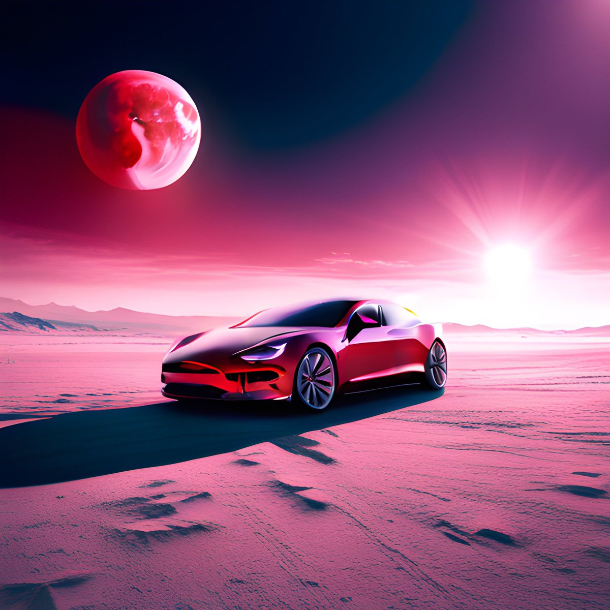 RUDAzOSTRAVY's tweet photo. UMĚLÁ INTELIGENCE✏️
“Vytvoř reklamu na TESLA Y, rok 2055, futurismus, měsíc, nádherné, červená barva” 😄
#tyvole #teslay #tesla https://t.co/1vgYEz40G2