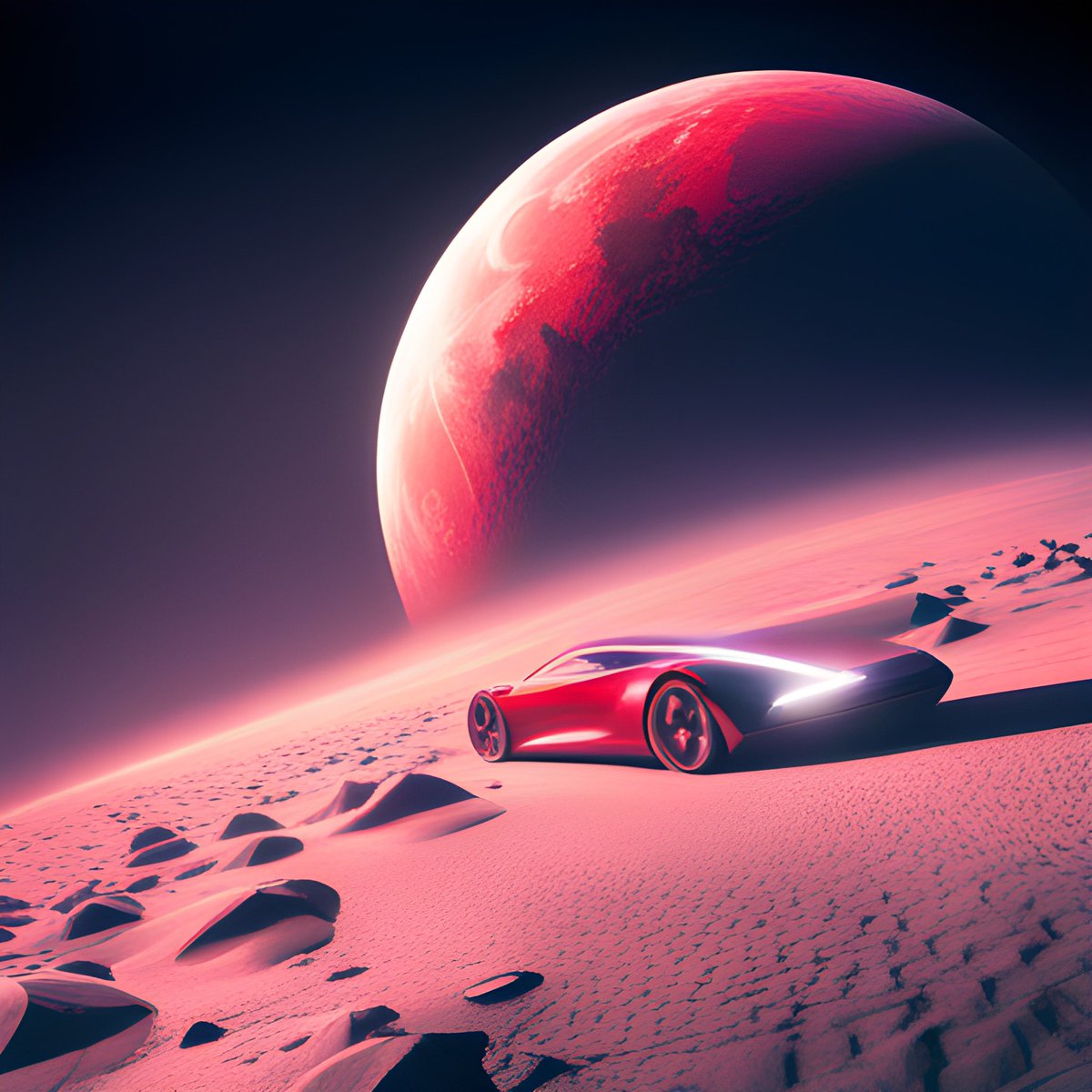 RUDAzOSTRAVY's tweet photo. UMĚLÁ INTELIGENCE✏️
“Vytvoř reklamu na TESLA Y, rok 2055, futurismus, měsíc, nádherné, červená barva” 😄
#tyvole #teslay #tesla https://t.co/1vgYEz40G2