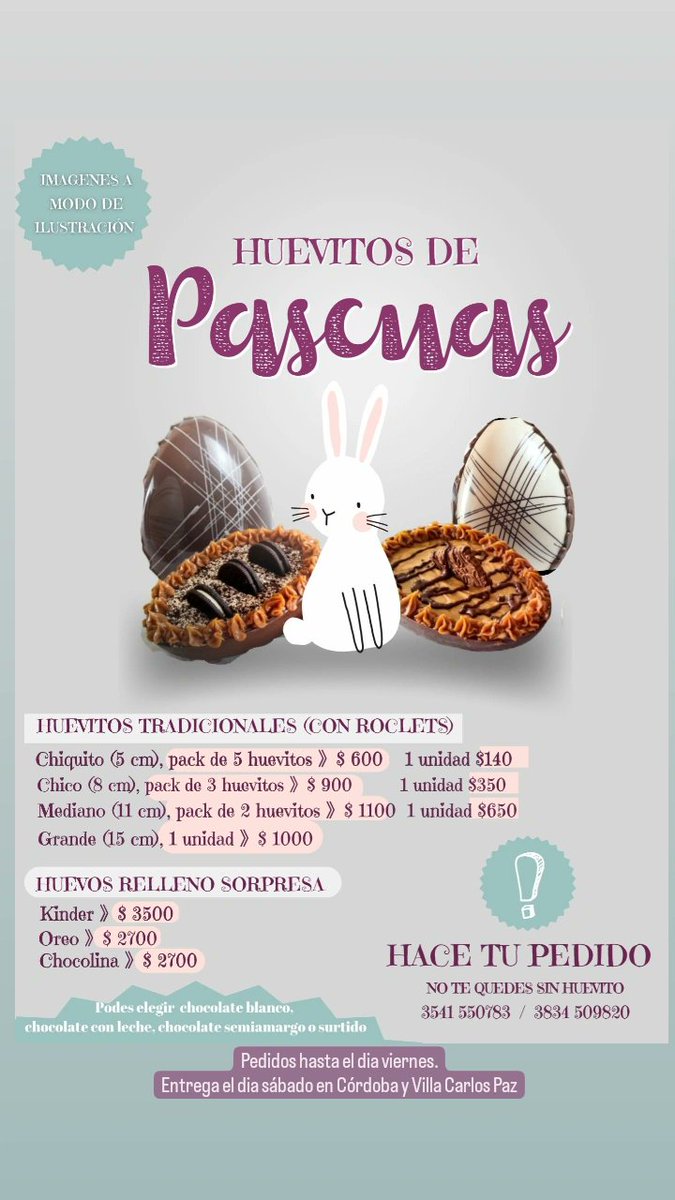 agustina_vega's tweet photo. Buenas tardes, no serán knder pero son espectaculares!!! 🐰🍫 @VivireNuevaCba @VivirEnNuevaCba @Vivir_en_Guemes https://t.co/IlTxkwgfVl