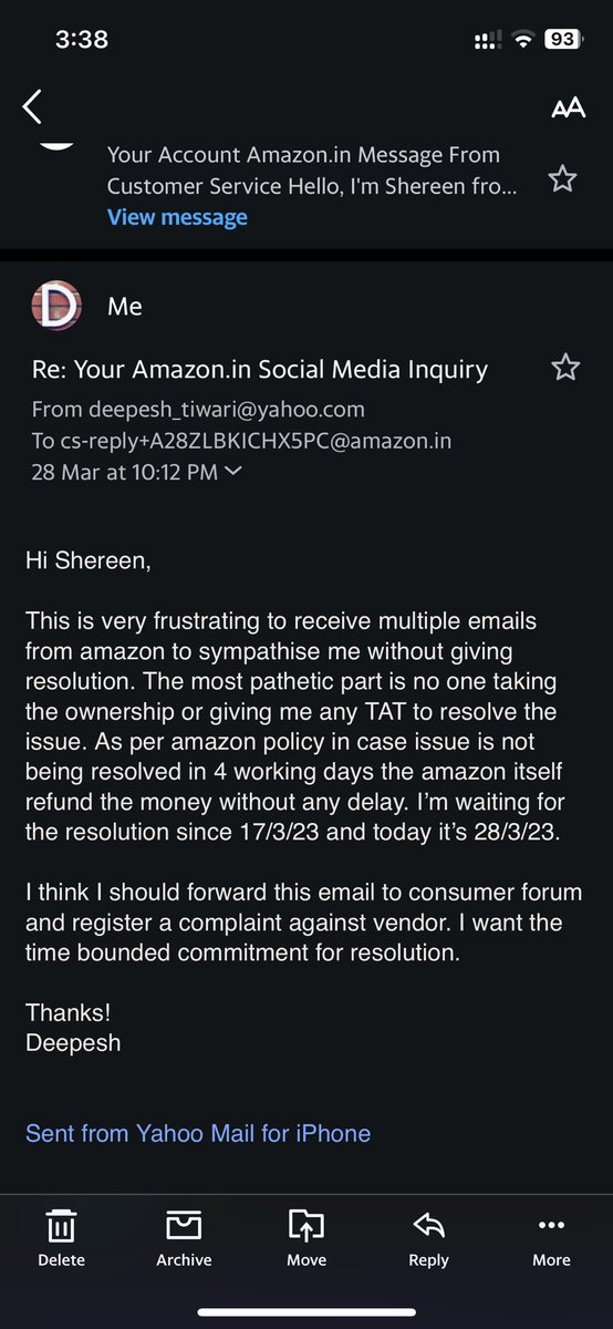 itsdipeshtiwari's tweet photo. @AmazonHelp I’m attending both of the emails which I got from you guys and in which I have replied. I’m not sure what else is required. I have tagged everyone and else I’m not getting help from anywhere @amazonIN @jagograhakjago @PiyushGoyal https://t.co/gsZoA8T45d