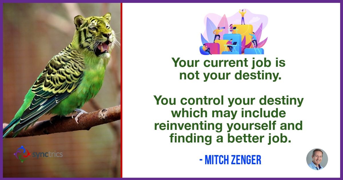 Why do so many get stuck doing the same thing their entire life??
We need to take control of our destiny and reinvent yourself for your next job!
<a href="/mitchzenger/">Mitch Zenger</a> <a href="/synctrics/">Synctrics - Optimizing Team Success</a> go.synctrics.com/synctrics
  #PeopleAnalytics #HR #StartUps #Strengths #FutureOfWork #Wellbeing #Culture #Goals