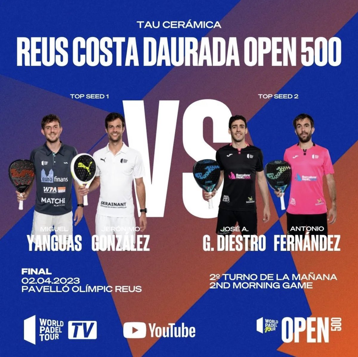 Habrá que madrugar para ver las finales del <a href="/WorldPadelTour/">World Padel Tour</a> Open 500 de Reus.
Desde la 5 hs de Argentina, las 10 hs de España la final entre las #1 y #2 del Ranking y luego en hombres los Pre Clasificados del torneo 1 y 2.