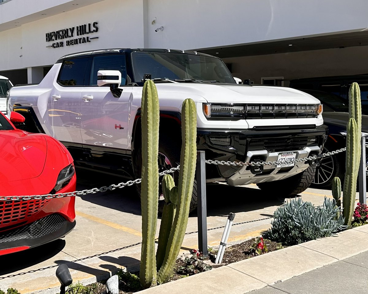 RyanVoutilainen's tweet photo. Found my next chase vehicle as I was wandering the streets of #BeverlyHills… too much? 🤔🌪️🚙

#NeverStopChasing #TalesOfAWeatherNerd #ChaseVehicle #EVHummer #CaliforniaDreamin https://t.co/3k6bHlHDOh