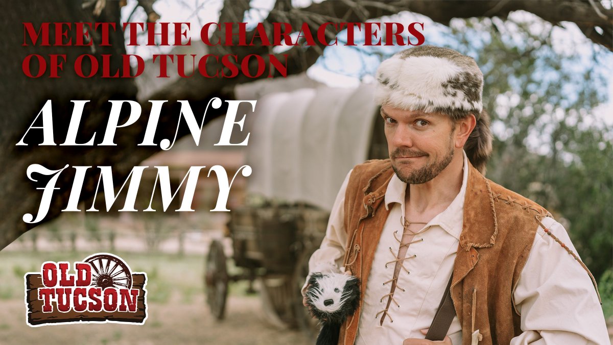 Hunter, trapper, trader, & animal tamer, Alpine Jimmy claims to be the proud owner of 'A' mountain. If you get a chance to meet him, make sure to say hi to his pet skunk, Pepe. 
#oldtucson #thingstodointucson #ilovewhereilive #wildwest #western #familyfun #adventure #visittucson