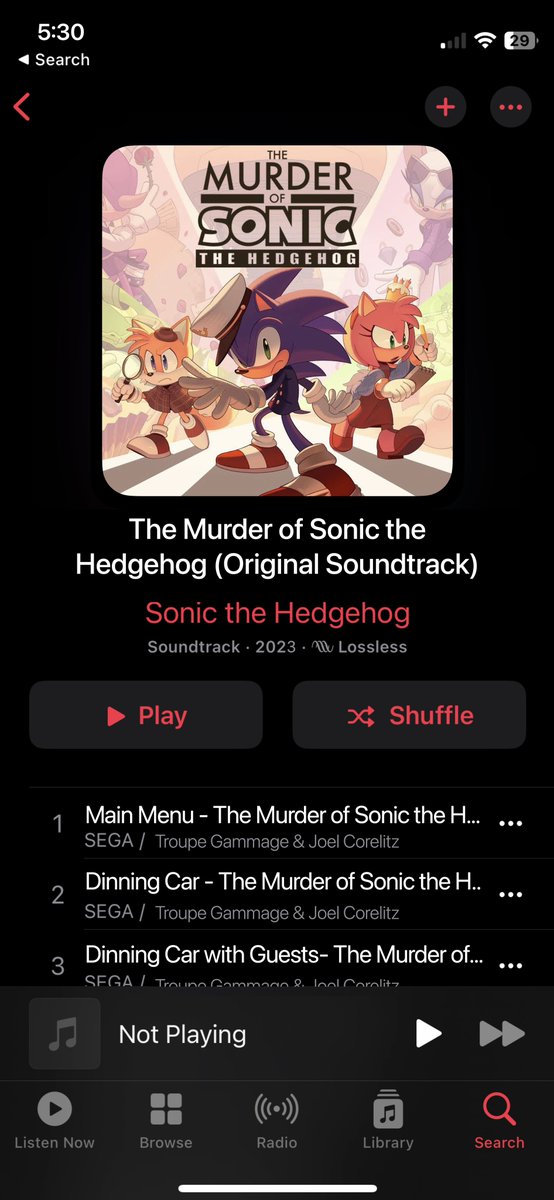 MurderofSonic's tweet photo. Surprise! Enjoy The Murder of Sonic the Hedgehog’s soundtrack anytime, anywhere. The album is available on all major digital services! Happy Listening! https://t.co/6aHa6AzjaI