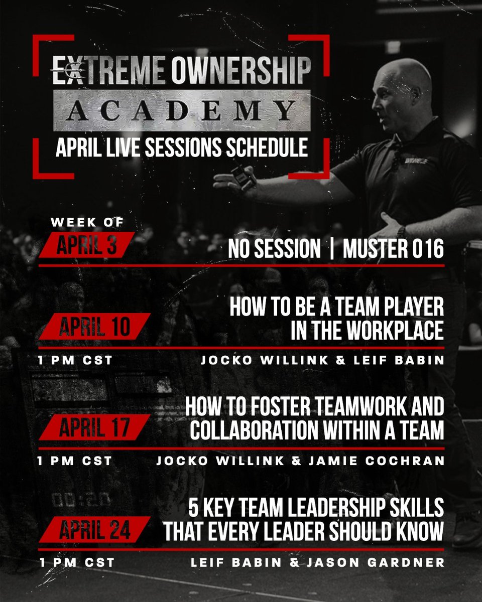 EchelonFront's tweet photo. Save the date for April's upcoming EXTREME OWNERSHIP ACADEMY LIVE SESSIONS. https://t.co/vCfhNZPDTx https://t.co/jqfI18puhg