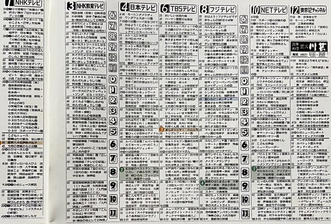 1973年4月2日のテレビ欄。ちょうど50年前のこの日、お昼の時間帯に「ひらけ！ポンキッキ」がスタート。夕方には人形劇「