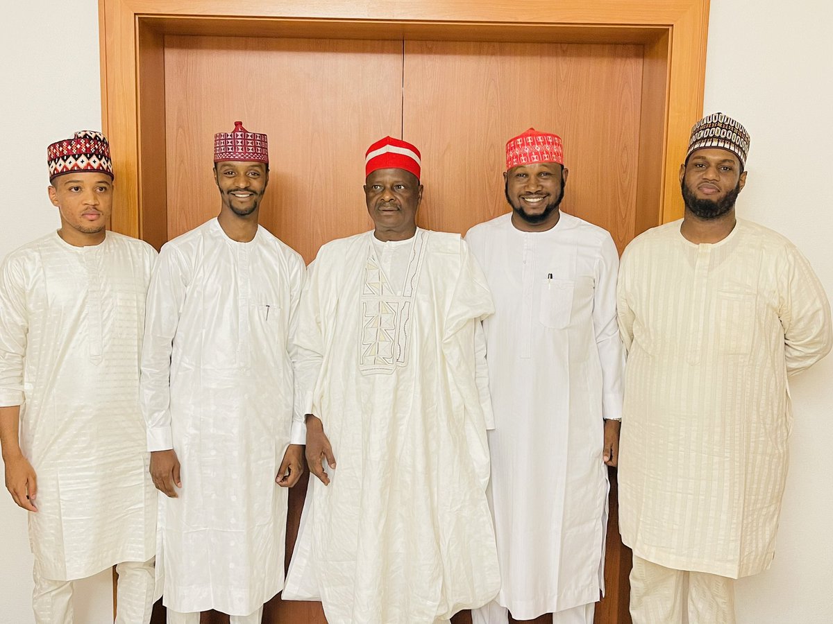 SaifullahiHon's tweet photo. National leader of @OfficialNNPPng, His Excellency Sen. @KwankwasoRM, PhD, FNSE today (1st April, 2023) receives @BashirElRufai alongside Mustapha Ismail, Mahmud Nuhu Ribadu and Al-amin Nasidi. 

They were at his Abuja residence on a homage visit. https://t.co/N1exhHKx25