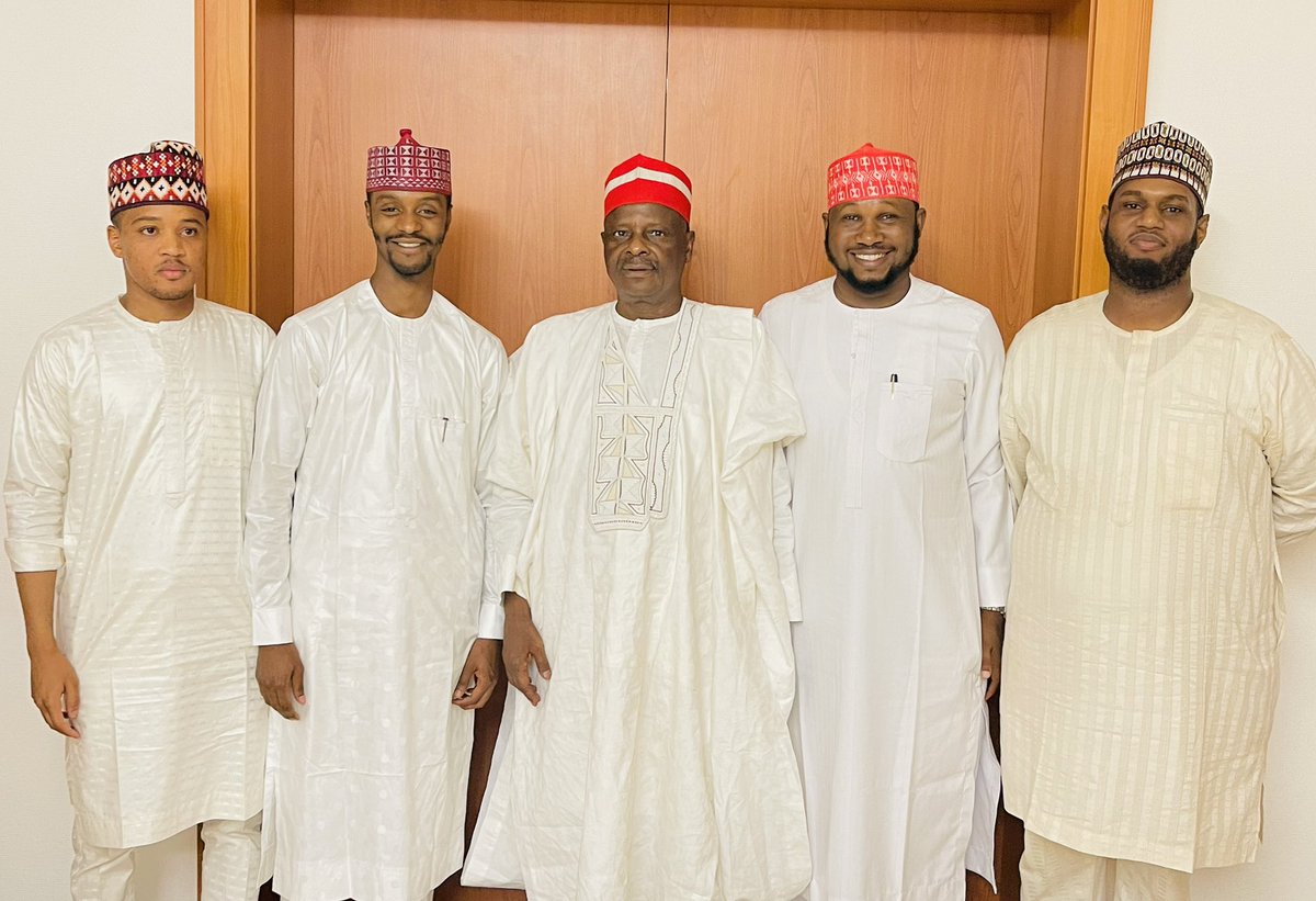 SaifullahiHon's tweet photo. National leader of @OfficialNNPPng, His Excellency Sen. @KwankwasoRM, PhD, FNSE today (1st April, 2023) receives @BashirElRufai alongside Mustapha Ismail, Mahmud Nuhu Ribadu and Al-amin Nasidi. 

They were at his Abuja residence on a homage visit. https://t.co/N1exhHKx25