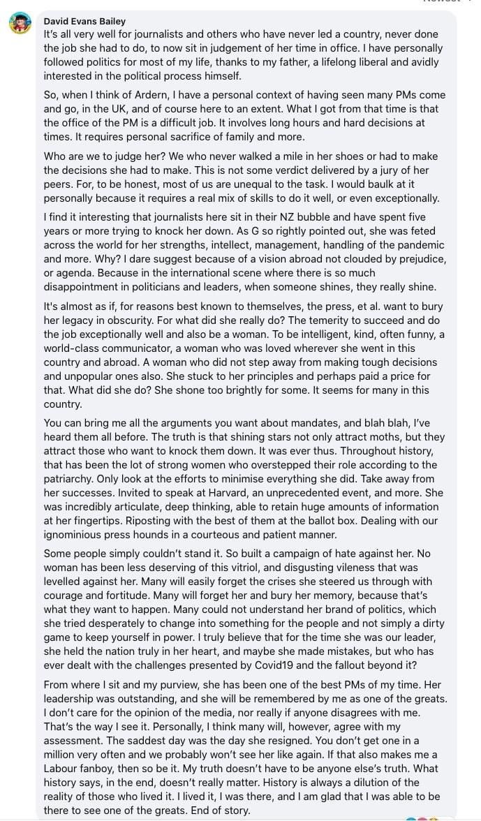 David Evans Bailey on Jacinda Ardern