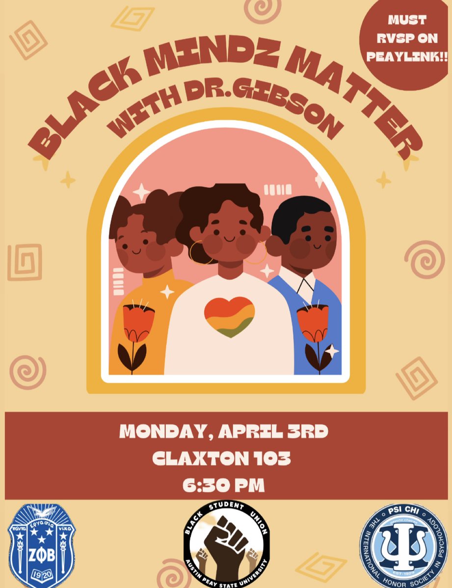 Join Dr. Eva Gibson along with BSU, the Psychology Club, and Zeta Phi Beta Sorority, Inc., in a discussion on the importance of black mental health. Refreshments will be provided. #apsu