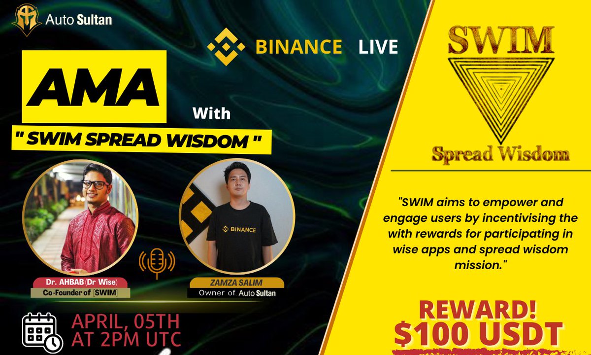 Autosultan_team's tweet photo. 🔥We Present The Next #AMABinanceLive with @SwimSpreadWis

🚀 Go to IEO🔥

🎁 $100 USDT🤑
📆 April, 05th 2023
⏰ At 2PM UTC
🏨 https://t.co/OKuPq1h7JA

Follow @SwimSpreadWis
Join TG https://t.co/8xKnUIsyn3

LIKE RT &amp; Comment Your Q (3Q MAX) Tag 3 FRIENDS ‼️

#IEO #NFTs #P2EGame https://t.co/4wR1Iqoi3b