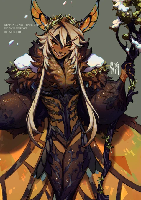  design done! a fae king responsible for waking all the sleeping wildlife each year. he does so by throwing a day-long ball in a large meadow, where he'll dance and drink with the animals with such energy that the snow melts. 