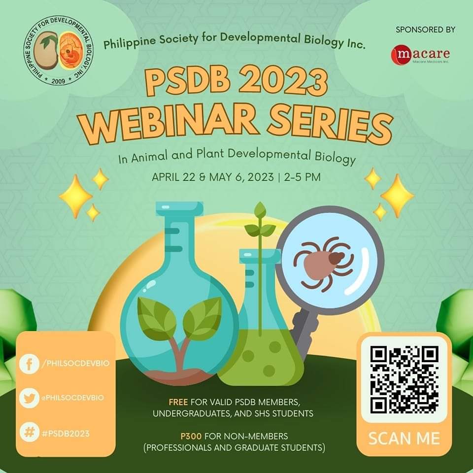 PhilSocDevBio's tweet image. April has never been more interesting with the latest topics on Animal and Plant Developmental Biology to look forward to.

Click this link forms.gle/kSnu7gBPJc4sEk… or scan the QR code to register. Registration is FREE for all valid PSDB members, Undergraduate and SHS students.