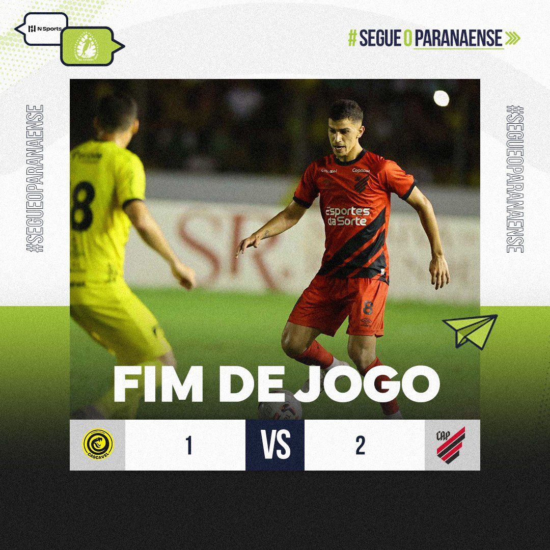 ParanaenseTv's tweet photo. FIM DE PARTIDA! ⚽🏆

O Furacão marca no último minuto e tem vantagem nas finais do #Paranaense2023!

#FutebolParanaense https://t.co/hnH0hCfryf