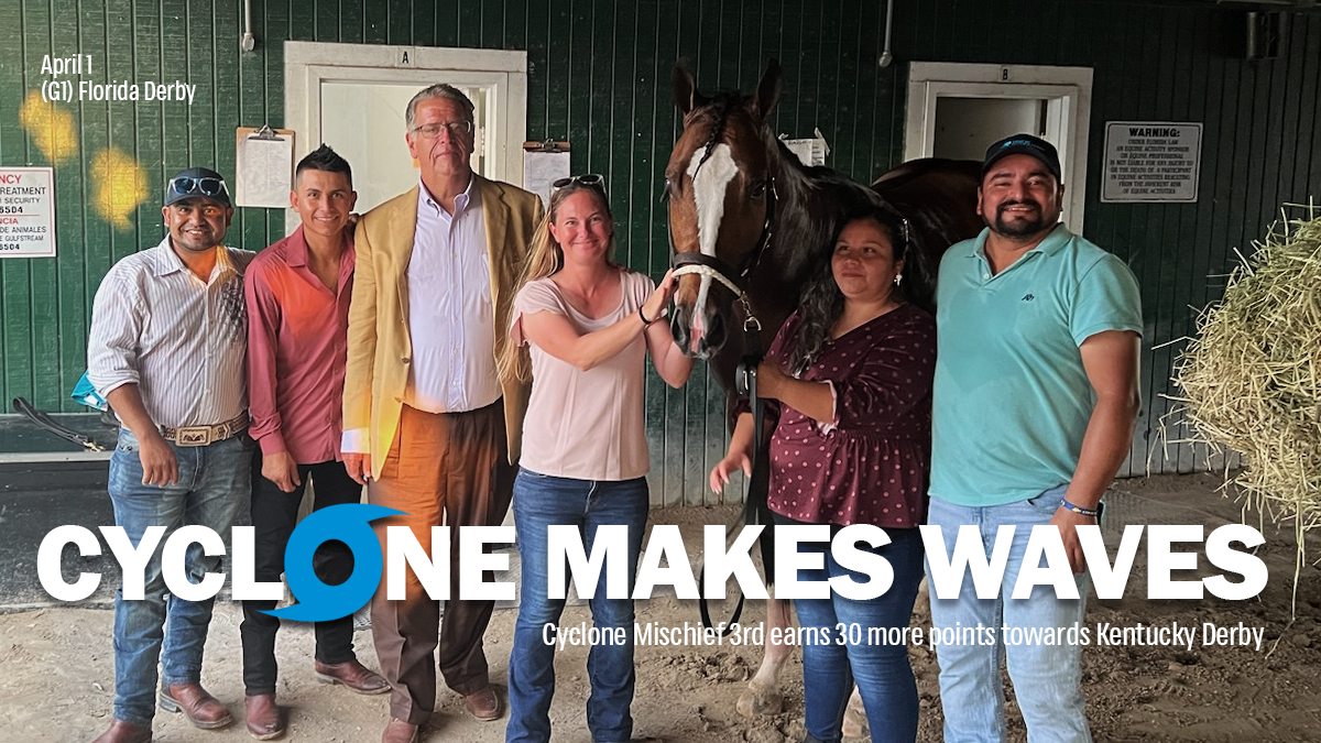 Romansracing's tweet photo. We are thrilled with Cyclone's run today in the #FloridaDerby!  30 more points and a great effort.  @KentuckyDerby  @cyfanatic  #cyclonemischief @castletonlyons https://t.co/0saOeGLYcj