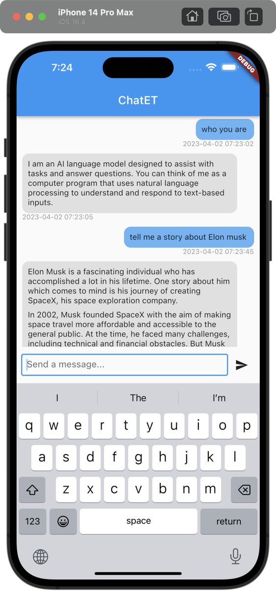 YueYangDev's tweet photo. Progress of my new project ChatET app, there will be a testflight beta version released soon. https://t.co/979cuMFtyh