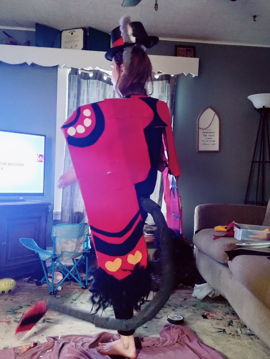 suchowriter's tweet photo. @VivziePop @RicepirateMick  my daughter and I LOVE Helluva Boss and Hazbin Hotel! She is gearing up for her first (local) comicon and decided she wanted to go as Husk. It's not complete but she's so excited! Thanks for making such kickass content! https://t.co/81sylR3yvJ