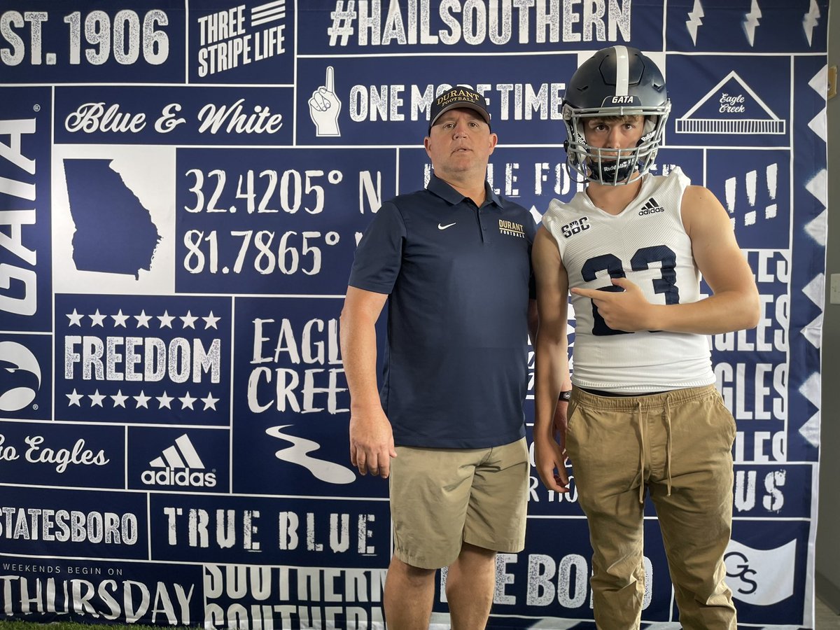 Had an awesome time today 
<a href="/GSAthletics_FB/">Georgia Southern Football</a> with <a href="/Coach_BBailey/">Brandon Bailey</a> @CoachThurmond87 can’t wait to get back June 17th for camp <a href="/DOORANTFOOTBALL/">Durant Football</a> <a href="/ClayboCoach/">Claybo Varnum</a> <a href="/LucasBowlin2024/">Lucas Bowlin</a>