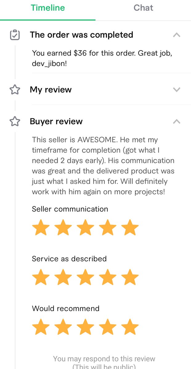 3Djibon's tweet photo. I received my first review on @fiverr https://t.co/zZwHVlWgof