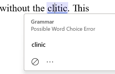 faezrch's tweet photo. thank you, ms word :) for assuming I'm referring to clinics in a linguistics paper and just not getting the hint xD https://t.co/uayUTaiht9