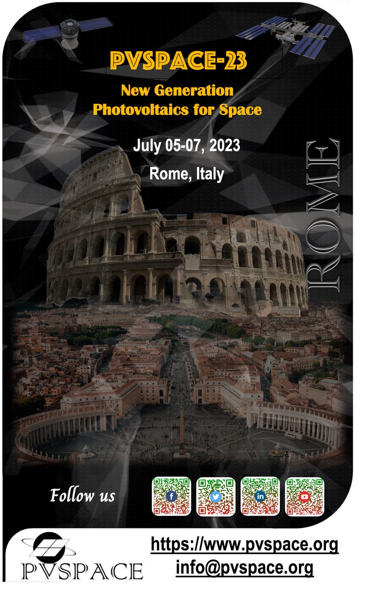 New Generation Photovoltaics For Space conference (PVSPACE-23) will be held in 5-7 July 2023, in Rome, Italy.
Early registration is open till 21-04-2023
For more information and registration please visit the conference website with following link:
pvspace.org